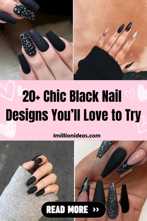 Beautyholics certainly cannot ignore black. From accessories or even nail designs, black is always the leading color of the trend because of… Black Wedding Nail Designs, All Black Nail Designs, Dark Coffin Nail Ideas, Black Coffin Nails Design, Dark Stiletto Nails, Simple Black Nail Ideas, Black And Rose Gold Nails, Black And Pink Nails Ideas, Black Coffin Nail Designs