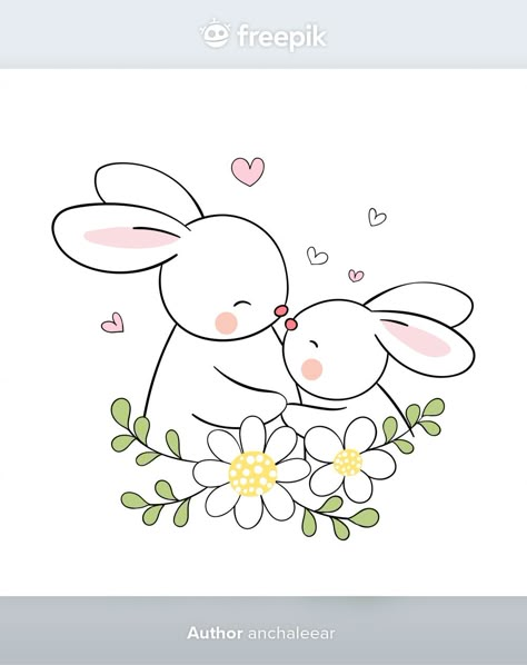 2 Bunny Drawing, Bunny Family Drawing, Cute Mom Drawings, Easter Cute Drawings, Rabbit Family Drawing, Baby And Mom Drawing, Cute Drawings Art, Cute Drawings For Mom, Baby Bunnies Drawing