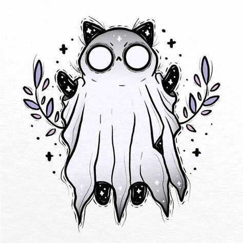 Janina Hoffmann (@meinmyownheadx) • Instagram photos and videos Ghost Kitty, My Ghost, Stickers Cool, Image Halloween, Sticker Transparent, Drawing Faces, Cute Little Drawings, Cute Animal Drawings, Sketchbook Art Inspiration