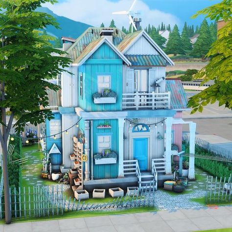 Eco Living House, Sims 4 Eco House, Sims 4 Island Living House, Sims Houses, Sims 4 House Building, Casas The Sims 4, Sims Building, Sims Games, Ocean House