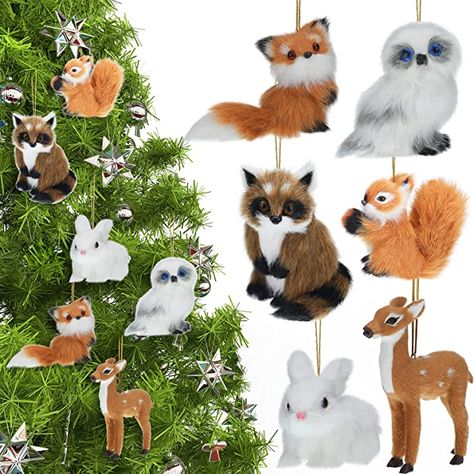 Eco Friendly Christmas Decorations, Woodland Christmas Decor, Woodland Ornaments, Tree Keychain, Christmas Garden Decorations, Fur Animal, Fox Christmas, Decoration For Christmas, Eco Friendly Christmas