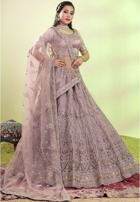 Mauve Pink Net Heavy Embroidered Lehenga Choli Set Designer Ghagra, Lehenga Choli Designer, Designer Lehengas, Net Lehenga, Choli Designs, Lehenga Choli Online, Pink Lehenga, Bridal Lehengas, Embroidered Lehenga