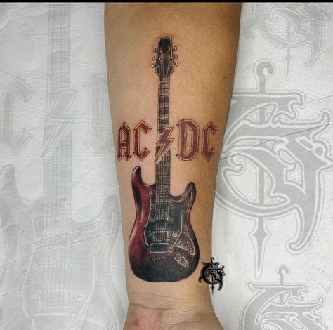 Ac Dc Tattoo, Rock Band Tattoos, Acdc Tattoo, Guitar Tattoo, Tattoo Design Book, Band Tattoo, Dream Tattoos, Tattoo Sleeve Men, Tattoo Sleeve