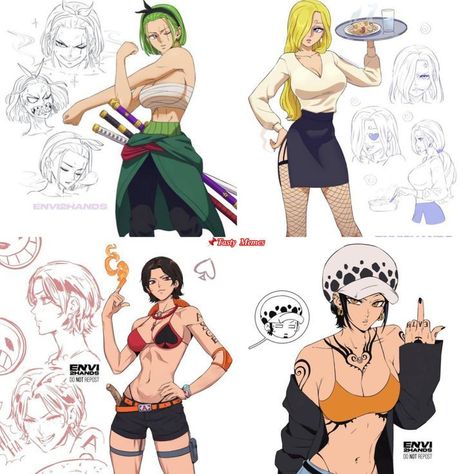 Fem One Piece, One Piece Fan Made Character, One Piece Egghead Outfits, Female Ace One Piece, One Piece Genderbend, Fem Law, Character Design Anatomy, Anatomy Tips, Feeling Angry