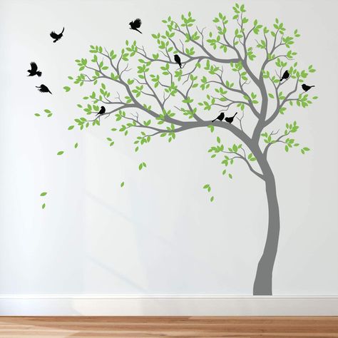 Large Tree Wall Decals Wall Tattoo Large Nursery Tree Decals Wall Mural Removable Vinyl Wall Sticker (Leaning Left, Grey, Lime-Tree Green, Black) : Amazon.co.uk: DIY & Tools Large Nursery, Nursery Tree, Tree Wall Decals, Wall Decals Nursery, Wall Art Mural, Vinyl Wall Decor, Bird Wall Decals, Tree Branch Wall, Tree Decals