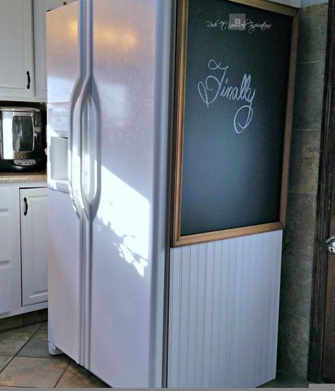 Refrigerator Side Cover, Side Of Refrigerator Decor, How To Cover Refrigerator, How To Hide The Side Of A Refrigerator, Cover Side Of Refrigerator, Side Of Refrigerator Ideas Kitchen, Covering Refrigerator Diy, Side Of Refrigerator Ideas Diy, Refrigerator Side Panel Ideas