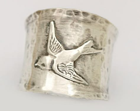 Silver Bird Ring, Rings Cheap, Compass Jewelry, Bird Watcher Gifts, Bird Ring, Bird Rings, Into The West, Hammered Silver Ring, Silver Bird