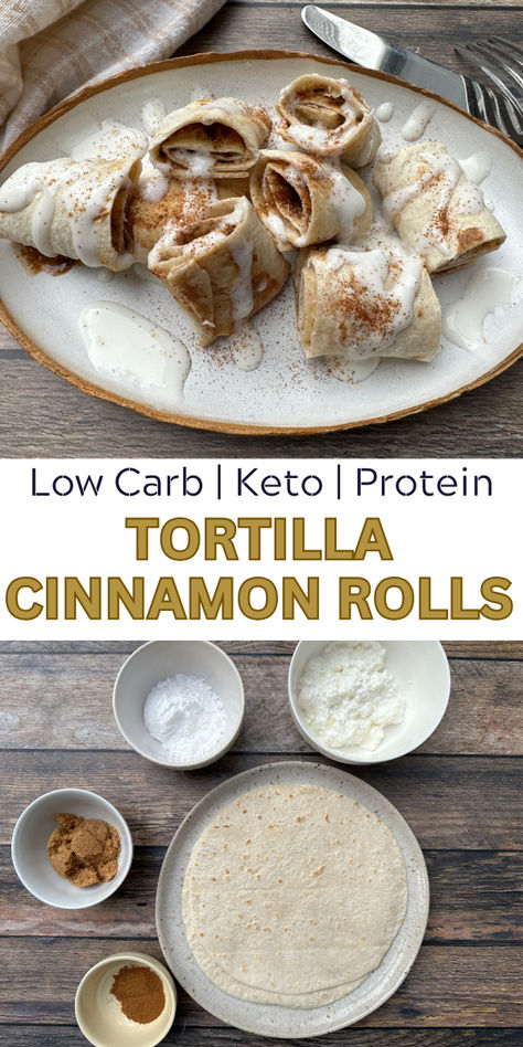 These sweet, low-carb tortilla cinnamon roll ups satisfy cravings for cinnamon rolls in minutes. Plus, they're healthier and higher in protein. Low Carb Tortilla Recipe Sweet, Keto Tortilla Cinnamon Rolls, Low Carb Cinnamon Rolls Easy, Keto Cinnamon Rolls Tortillas Air Fryer, Low Carb Tortilla Snacks, Low Carb Tortilla Dessert, Cinnamon Sugar Tortillas Roll Ups, Uses For Tortilla Wraps, Low Carb Tortilla Cinnamon Roll Ups