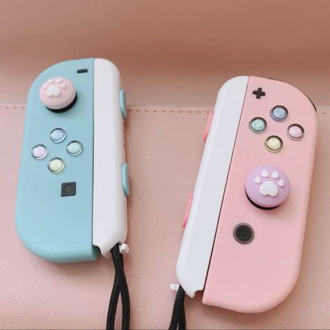 Nintendo Switch Custom Joycon controllers blue pink white Switch Skins Cute, Nintendo Switch Joycons Pastel, Cute Switch Controller, Nintendo Switch Makeover, Custom Nintendo Switch Case, Nintendo Switch Joycons Custom, Cute Switch Case, Customized Nintendo Switch, Custom Switch Joycon