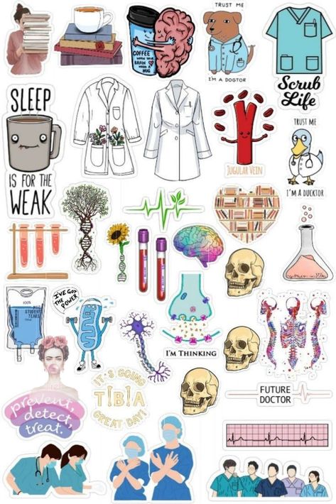 Doctor Aesthetic Stickers, Medicine Stickers Free Printable, Doctor Stickers Printable, Medical Stickers Free Printable, Medical Stickers Aesthetic, Doctor Printable, Sticker Design Ideas, Medical Artwork, Kawaii Culture