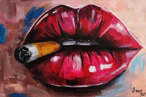 Paintings That Mean Something, Pop Art Painting Acrylic Easy, Toxic Painting, Cool Retro Paintings, Paint Lips, Painting Lips Art, Alcoholic Art, Mood Painting Ideas, Express Yourself Art