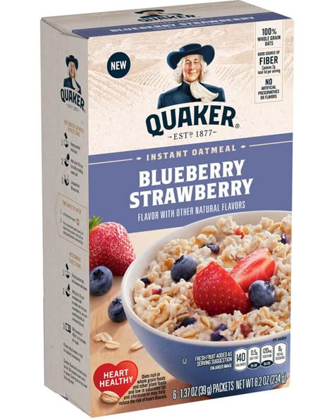 Oatmeal Blueberry, Instant Oatmeal Packets, Quaker Instant Oatmeal, Oatmeal Flavors, Whole Grain Foods, Source Of Fiber, Steel Cut Oatmeal, Strawberry Oatmeal, Quaker Oats