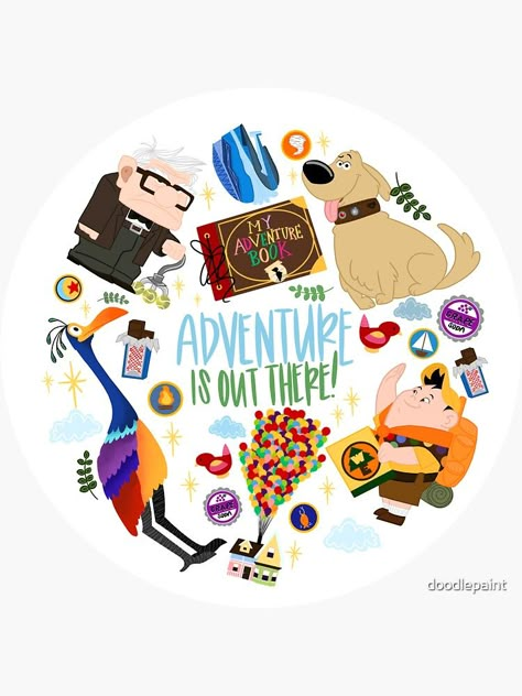 Pegatina «¡La aventura está ahí fuera!» de doodlepaint | Redbubble Paintings For Halloween, Up Disney Pixar, Cruise Magnets, Disney Cruise Magnets, Up Movie, Up Logo, Disney Up, Graduation 2024, Cover Notebook