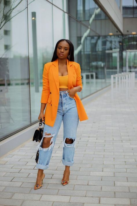 Orange Blazer Outfits For Women, Orange Blazer Outfits, Crush A, Orange Blazer, Blazer Outfits For Women, Full Figure Fashion, Effortlessly Chic Outfits, Orange Crush, Girls Summer Outfits