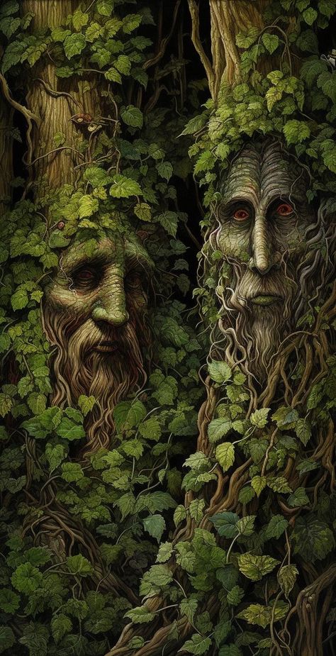 Tree People Art, Lightfoot Halfling, Trees With Faces, Tree Illustration Art, Nature Elf, British Folklore, Dark Alice In Wonderland, Celtic Green, Baba Jaga