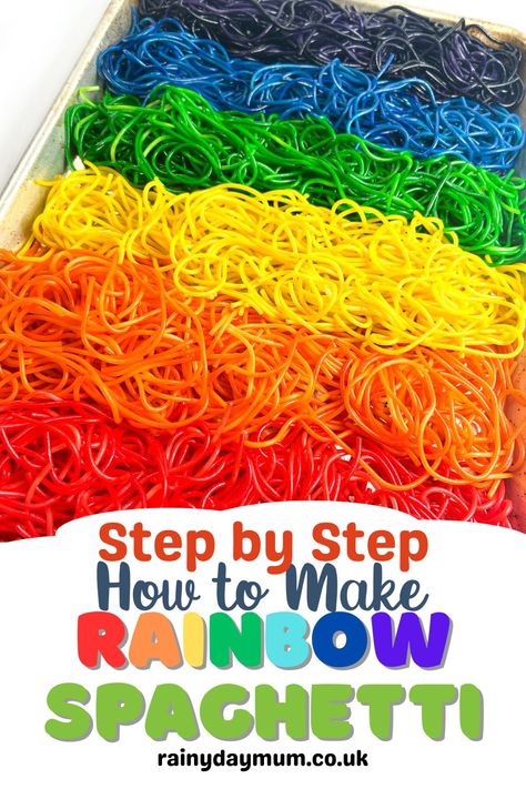 Learn the simple and safe method to dye spaghetti for sensory play! Our guide on how to make Rainbow Spaghetti offers a fun, colorful way to engage your kids in tactile play. Click to discover the easy steps to create vibrant, non-toxic colored spaghetti that's perfect for hours of creative play! Rainbow Spaghetti Sensory, Colored Spaghetti Noodles Sensory Play, Colored Noodles, Rainbow Spaghetti, Colored Spaghetti, Pasta Crafts, Colored Pasta, Sensory Tubs, Halloween Sensory