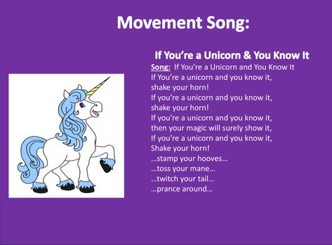 Did this song with my ukulele. I found the song on the internet at the following link. Unicorn Songs Preschool, Storytime Rhymes, Library Storytime, Amy Krouse Rosenthal, Movement Songs, Library Resources, Very Short Stories, International Literacy Day, Unicorn Names