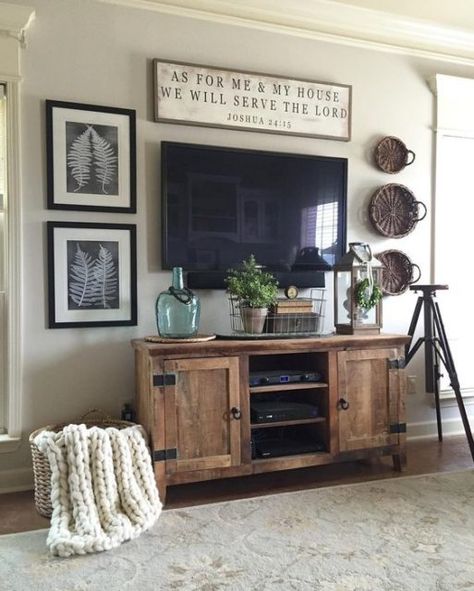 How To Decorate Around A Tv, Rustic Farmhouse Living Room, Living Room Decor Rustic, Trendy Living Rooms, Tv Decor, Living Room Tv Wall, Farmhouse Decor Living Room, Design Seeds, Rustic Living Room