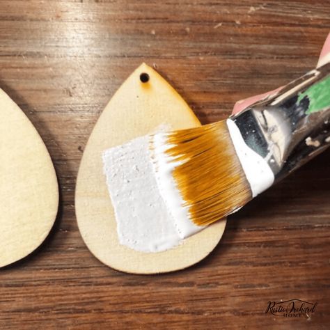 DIY Wood Earrings Using Chalk Couture | Rustic Orchard Home Teardrop Wood Earrings Diy, Chalk Couture Earrings, Diy Wood Blank Earrings, Modge Podge Wooden Earrings Diy, Diy Decoupage Wooden Earrings, Diy Wood Earrings Mod Podge, Decopauge Jewelry, How To Make Wooden Earrings, How To Paint Wood Earrings