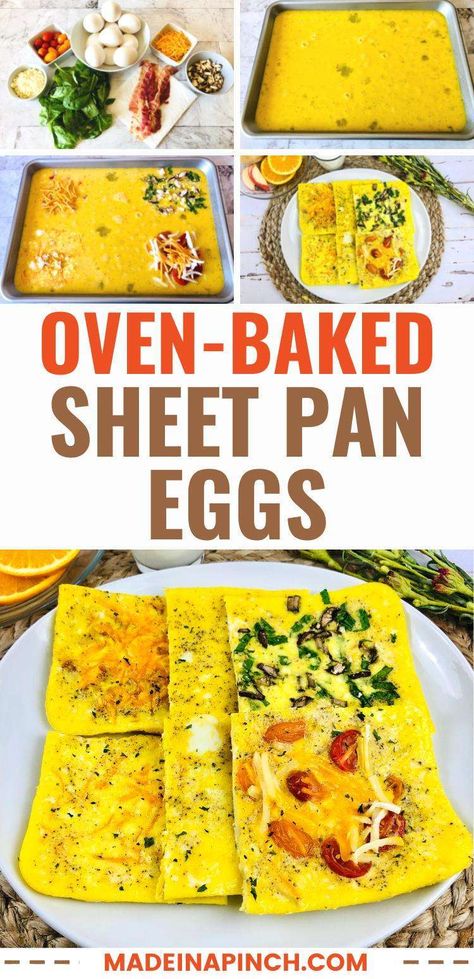 Sheet Pan Eggs For A Crowd, Scrambled Egg Sheet Pan, Sheet Pan Breakfast Sausage, How Long To Bake Scrambled Eggs In Oven, Easy Egg Scramble Recipe, Egg Scramble Bake, Egg Pan Recipes, Egg Sheet Pan Breakfast, Scrambled Egg Meal Prep