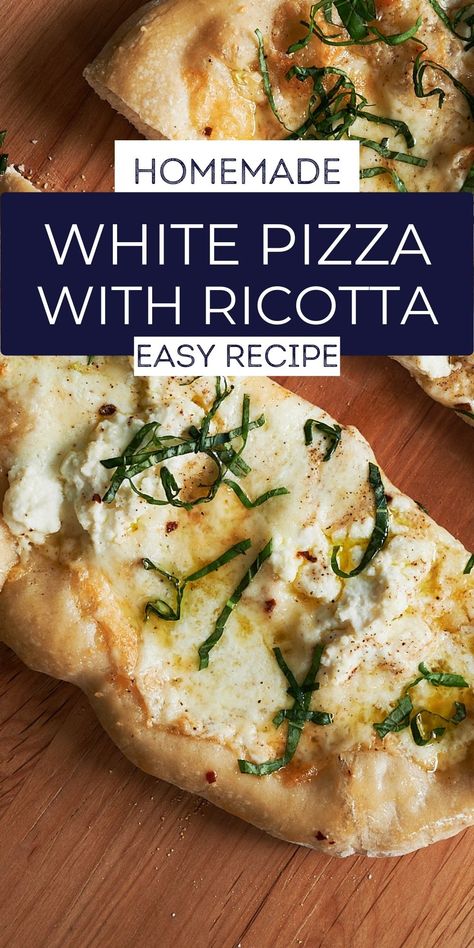 Blanca Pizza Recipe, Naan White Pizza Recipes, Homemade Alfredo Pizza, White Ricotta Pizza, White Pizza With Ricotta Cheese, Ricotta Pizza Sauce, Ricotta On Pizza, Homemade White Sauce Pizza, White French Bread Pizza