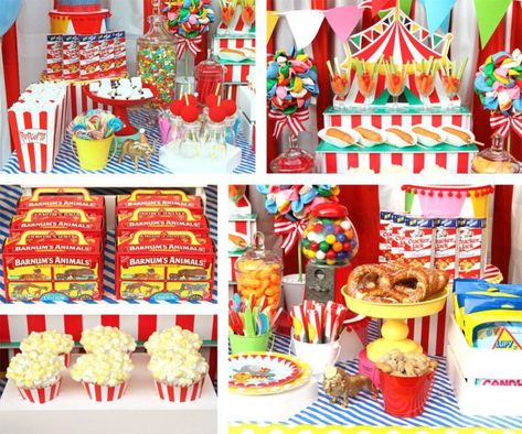 Food table from a Yummy Greatest Showman Party Food Ideas via Kara's Party Ideas Greatest Showman Party, Elmo Cakes, Carnival Party Foods, Circus Themed Birthday Party, Dumbo Birthday Party, Parties Themes, Carnival Birthday Party Theme, Circus Theme Party