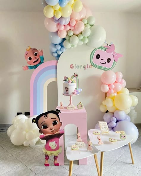 Coco Melon 2nd Birthday Party Girl, Pink Cocomelon Party, Cocomelon Party Ideas For Girl, Coco Melon Birthday Party Ideas, Cocomelon Theme Birthday Party, Cocomelon Theme Party, Cocomelon Party Ideas, Festa Cocomelon, Birthday Cocomelon