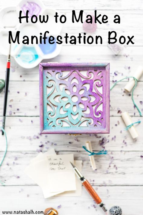 Learn how to make a manifestation box to help you live the life you desire! This lovely watercolored wood box is so easy to make. Wood Box Ideas, Wiccan Crafts, Pagan Crafts, Witch Diy, Witchy Crafts, Watercolor On Wood, Baby Witch, Box Diy, Diy Watercolor