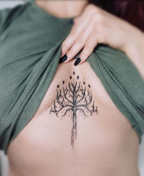 Gondor Tattoo, Elven Tattoo, Tree Of Gondor Tattoo, Hobbit Tattoo, Tolkien Tattoo, White Tree Of Gondor, 30 Tattoo, Ring Tattoo Designs, Tree Of Gondor