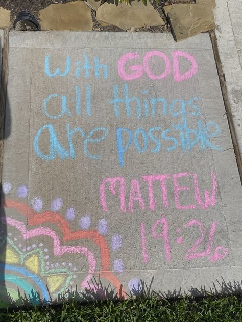 Christian Sidewalk Chalk Art, Chalk Art Christian, Christian Easter Aesthetic, Bible Verse Chalk Art, Senior Parking Spaces Bible Verses, Bible Chalk Art, Jesus Chalk Art, Christian Parking Spot Painting, Fca Ideas