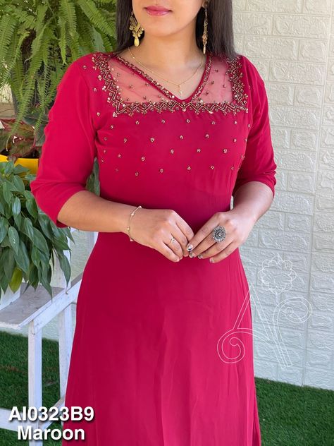 Netted Kurta Designs Women, Latest Kurti Neck Designs Pattern 2023, Net Kurti Designs Latest, Net Neck Designs For Kurtis, Yolk Designs For Kurtis, Net Kurti Designs, Organza Kurti Designs Latest, Latest Blouse Designs, Stylish Kurtis Design