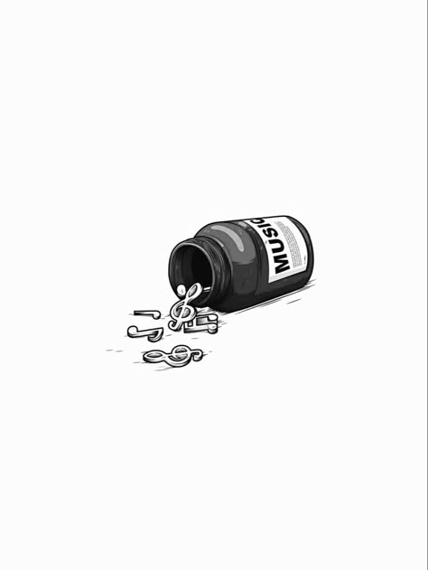 Pill Bottle Spilling, Music Pill Tattoo, Music Is Medicine Tattoos, Spilled Pill Bottle Drawing, Pill Bottle Tattoo, Pill Artwork, Pill Tattoo Ideas, Pill Drawing, Pill Bottle Drawing