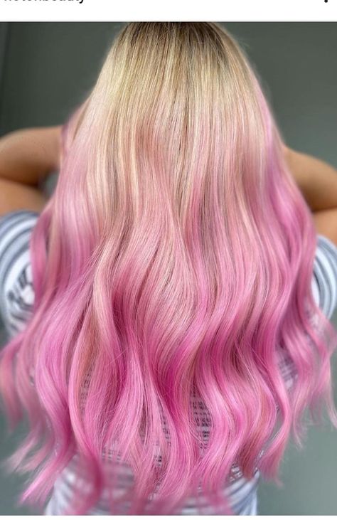 Blonde To Pink Ombre, Pink Hair Highlights, Hair Lookbook, Blonde Hair With Pink Highlights, Pink Blonde, Pink Ombre Hair, Cotton Candy Hair, Pink Blonde Hair, Creative Hair Color