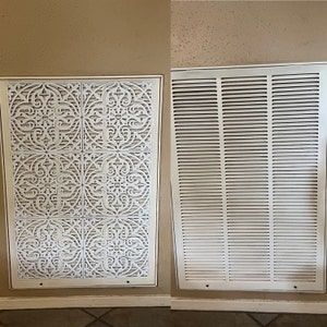 Ac Return Vent Cover Diy, Air Return Cover Ideas, Return Vent Cover Ideas, Air Intake Cover Ideas, Hallway Accent Wall, Vent Covers Diy, End Of Hallway, Air Return Vent Cover, Wall Vent Covers