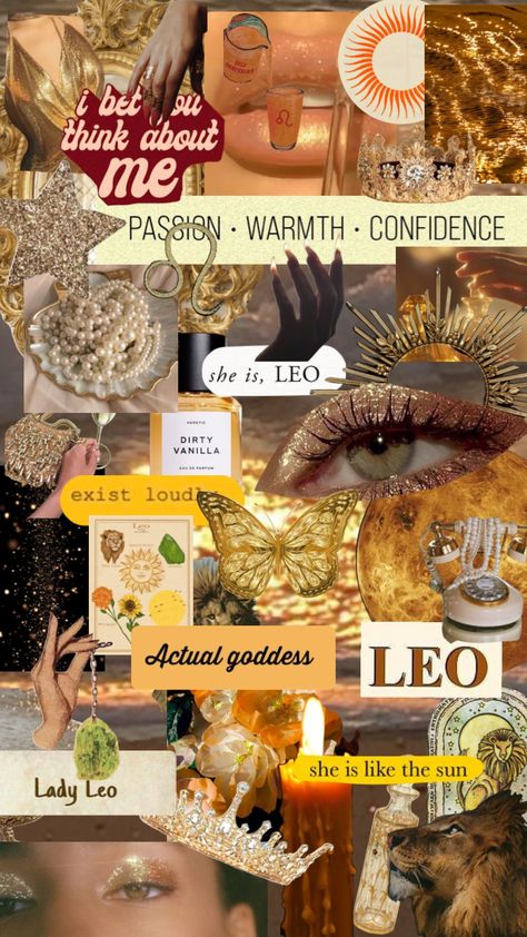 Leo Vision Board, Leo Mood Board, Leo Zodiac Wallpaper Aesthetic, Leo Illustration, Lion Aesthetic, College Prints, Leo Szn, Leo Aesthetic, Astrology Spirituality