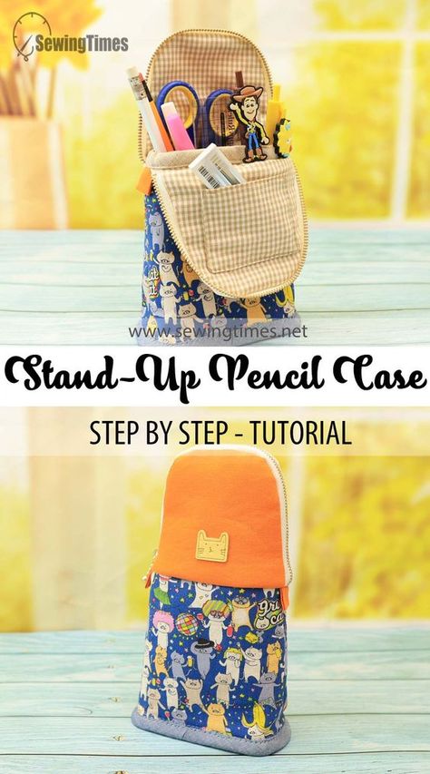 DIY Stand-Up Pencil Case | Step-by-Step Tutorial👍 Crafting Your Own Fabric Pencil Case [sewingtimes] Standing Pencil Case, Pencil Case Sewing, Diy Stand, Fabric Pencil Case, Pencil Case Pattern, Stationary Bag, Diy Pouch, Diy Pencil Case, Diy Stationary