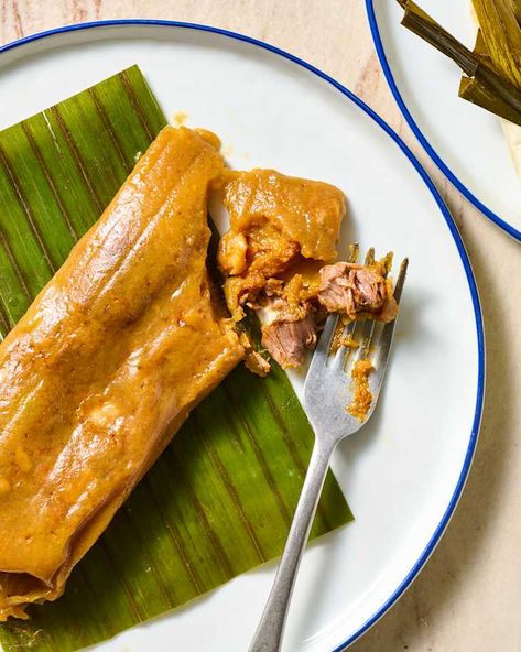 Puerto Rican Pasteles Recipe | The Kitchn Puerto Rican Food Aethstetic, Puerto Rican Pasteles Recipe, Pastelles Puerto Rican, Annatto Oil Recipe, Puerto Rican Food Authentic, Puerto Rican Recipes Authentic, Authentic Puerto Rican Recipes, Pasteles Puerto Rico Recipe, Pasteles Recipe