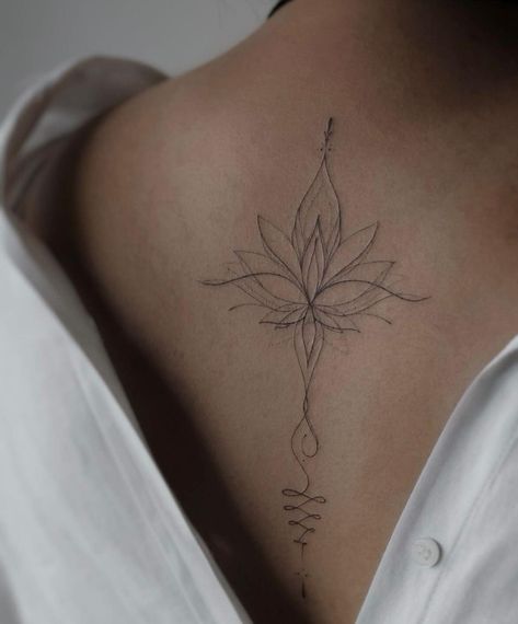 Name Tattoos For Moms, Line Tattoo Ideas, Small Chest Tattoos, Lotus Tattoo Design, Boho Tattoos, Unalome Tattoo, Flower Tattoo Back, Spine Tattoos For Women, Zodiac Tattoos