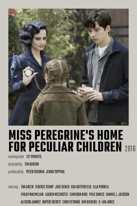 Miss Peregrine's Home for Peculiar Children Movie Poster Minimalistic Posters Movie, Alternative Minimalist Covers Movies, Movie Posters Polaroid, Mphfpc Movie, Movie Polaroid Posters, Minimalistic Movie Posters, Minimalist Film Posters, Minimalist Poster Movie, Missing Movie