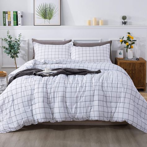 PRICES MAY VARY. 【Plaid Comforter Set】Our bedding set comes with 1 white plaid comforter and 2 pillowcases. You don't need extra cover anymore, which can save your time for change bedding covers. You can conveniently get a bedding set in one single package rather than purchasing each item separately which costs more money. 【Classic Plaid Design】Andency white plaid comforter is classic and stylish. The plaid comforter highlights the taste, giving you a lasting and fresh feeling, suitable for all White Grid Comforter, Grid Comforter, White Bed Comforters, Grid Bedding, Full Size Comforter Sets, Plaid Comforter, Full Size Comforter, Queen Size Comforter Sets, King Size Comforter Sets