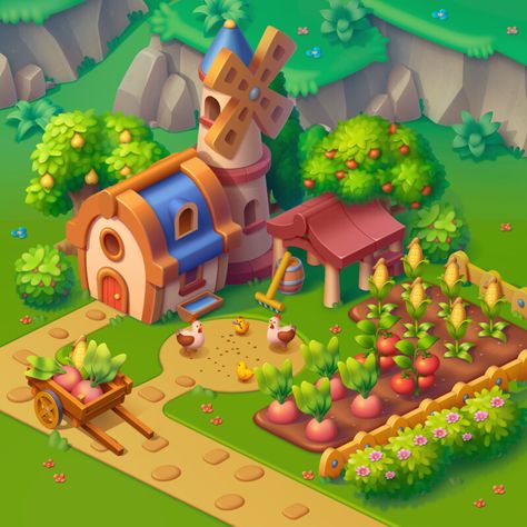 ArtStation - 2D houses in isometric, Ann Paziuk Isometric Farm, 2d Isometric, Props Concept, Farm Games, House Games, 2d Game Art, Casual Art, Isometric Art, Isometric Design