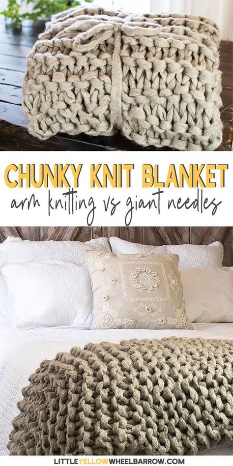 Diy Knitting Needles, Chunky Yarn Blanket, Needle Knitting, Giant Knitting, Blanket Diy, Chunky Blanket, Crochet Lessons, Chunky Knit Blanket, Knit Blanket