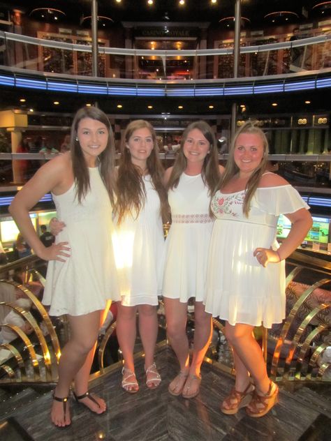 Fascination Carnival Cruise Ship - White night Night Cruise Outfits, Cruise Theme Parties, Cruise Formal Night, White Party Outfit, Cruise Party, Party Outfits Night, Cruise Dress, Bahamas Cruise, Black Halloween Dress