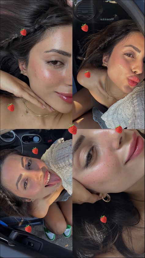 Hailey Bieber Strawberry Makeup, Benetint Makeup Look, Strawberry Make Up Look, Strawberry Girl Makeup, Strawberry Makeup Aesthetic, Strawberry Milk Makeup, Summer Hailey Bieber, Hailey Bieber Strawberry, Strawberry Makeup Look