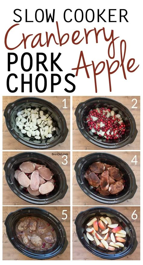 Easy slow cooker recipe. Boneless pork chops or pork ribs simmer with cranberries, onion and apples to create a delicious dish flavored with balsamic vinegar. Healthy crock pot recipe. Pork Chops With Apples And Cranberries, Paleo Crockpot Pork Chops, Cranberry Pork Chops Crockpot, Cranberry Pork Chops, Pork Chops Crock Pot, Healthy Crock Pots, Healthy Crockpot Recipes Clean Eating, Cranberry Pork, Healthy Crock Pot