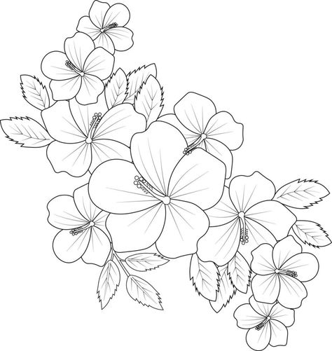 Tropical flower Hibiscus, vector sketch illustration. Sketch Hibiscus flower, isolated flower retro sign. Floral hand drawn element for fabric print, social media or romantic label graphic sign. Hibiscus Vector Illustrations, Hawaiian Flower Stencil, Hibiscus Flower Coloring Pages, Hibiscus Flower Outline, Hibiscus Flower Sketch, Hibiscus Vector, Hibiscus Sketch, Hawaiian Flower Drawing, Hibiscus Clip Art