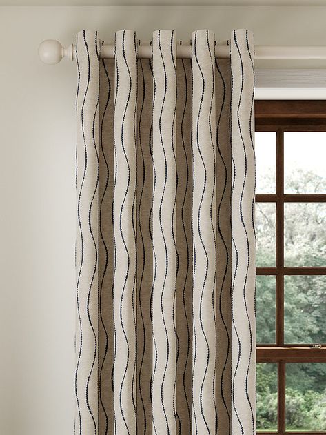 S Wave Curtains, Stripe Embroidery, Inverted Box Pleat, Wave Curtains, Neutral Blue, Curtain Headings, Pinch Pleat Curtains, S Wave, Eyelet Curtains