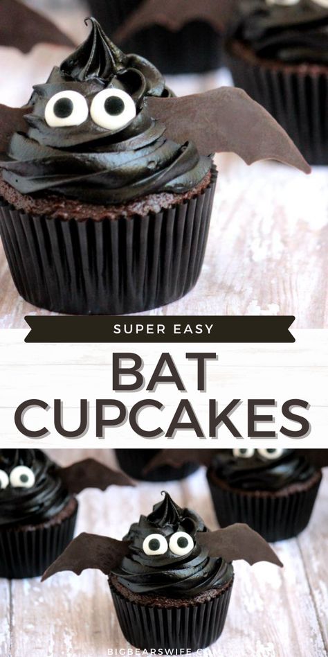 Food For Party, Bat Cupcakes, Candy Wafers, Dark Chocolate Candy, Black Food Coloring, Cupcake Mix, Fudge Frosting, Comfort Food Southern, Easy Cupcakes