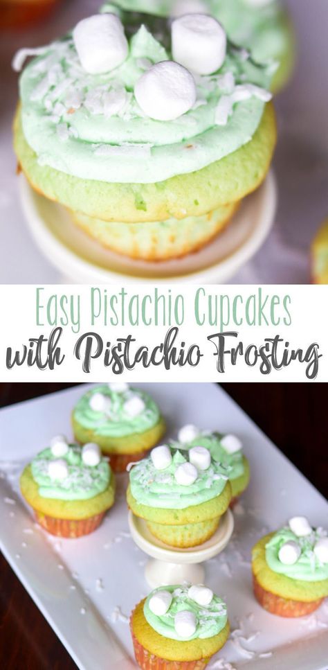 Cupcakes With Pistachio Frosting, Pistachio Cupcake Recipe, Simple Frosting Recipe, Pistachio Frosting Recipe, Cupcake Fillings, Not Too Sweet Frosting, Pistachio Frosting, Pistachio Desserts, Simple Frosting