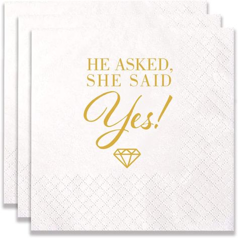 She Said Yes Party Ideas, He Asked She Said Yes, She Said Yes Engagement Party Decoration, She Said Yes Engagement, She Said Yes, Ring Finger Design, Bachelorette Cocktails, Engagement Party Table, Wedding Beverage Napkins